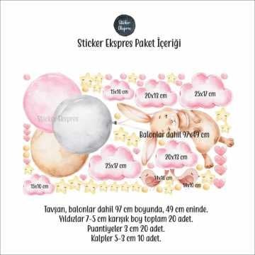 Balonlu Uçan Tavşan Çocuk Odası Sticker Seti